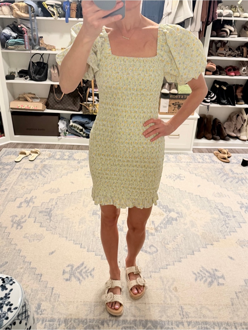 English Factory xs Smocked Puff Sleeve Mini Dress in Pale Yellow- vguc